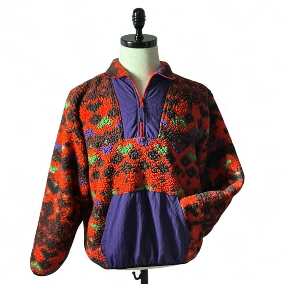 Urban Outfitters Fuzzy Fleece Pullover Quarter Zip Leopard Print Sweater - Picture 1 of 4